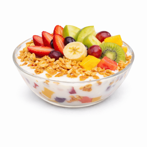 Ensalada de frutas fusión especial con yogurt y cereal
