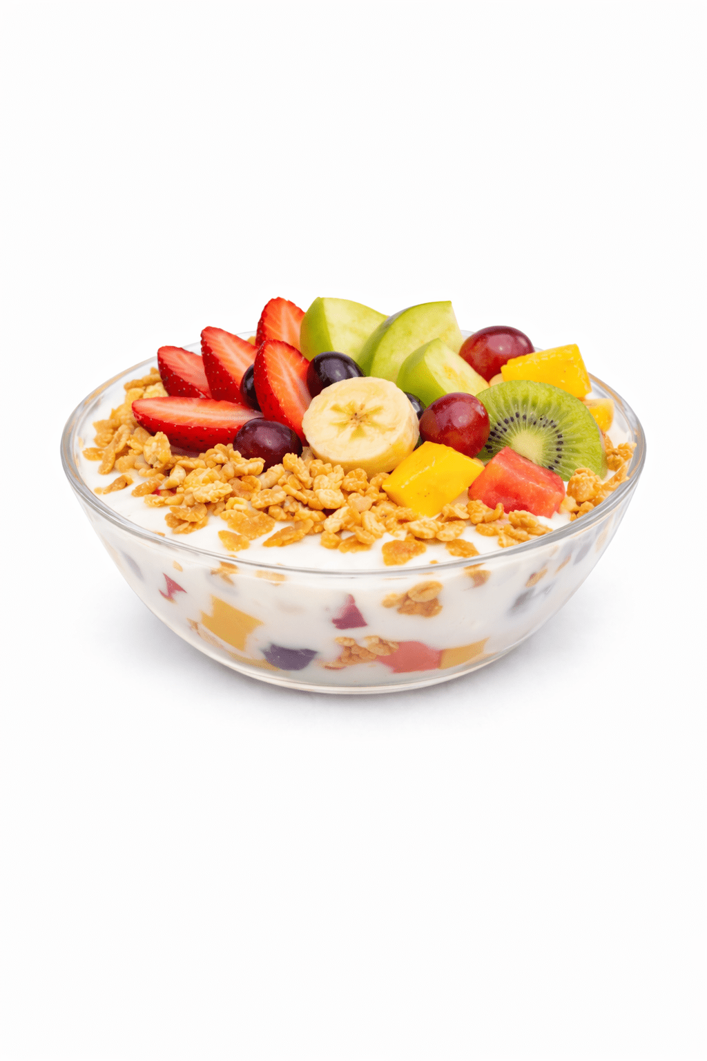 Ensalada de frutas fusión especial con yogurt y cereal